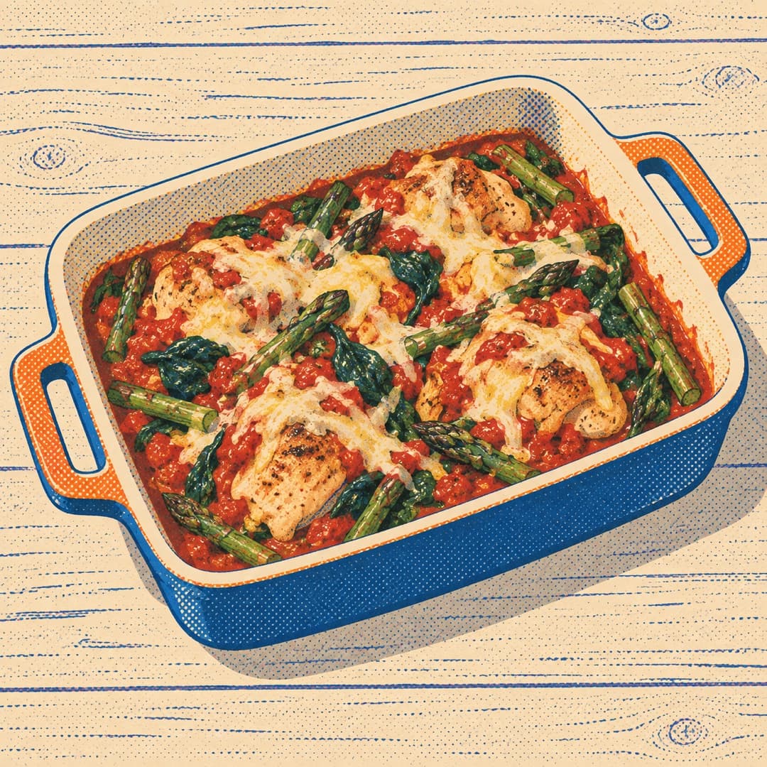 Marinara Chicken Bake with Asparagus and Spinach
