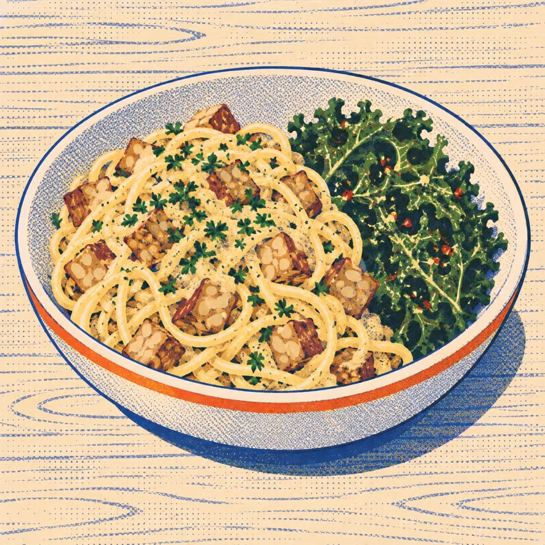 Tempeh Spaghetti with Kale Salad